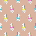 Cute dino in a lifebuoy doodle style seamless pattern. Hand drawn child pattern for clothes fabric and wallpaper.