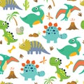 Cute dino seamless pattern