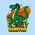 Cute Ornitholestes Dinosaur Character Mascot in Vector Cartoon Illustration Royalty Free Stock Photo