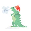 Cute Dino wish you to have a very merry Christmas. Holiday card Royalty Free Stock Photo