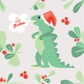 Cute Dino wish you to have a very merry Christmas. Holiday seamless pattern good for textile ar wrapping paper