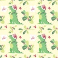 Cute Dino wish you to have a very merry Christmas. Holiday seamless pattern good for textile and wrapping paper