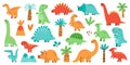 Cute dinosaur. Adorable cartoon baby dino, funny childish little animal collection, scandinavian doodle kindergarten Royalty Free Stock Photo