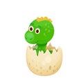 Cute dinosaur baby in egg hatching in cartoon style isolated on white background. Animal, reptile little adorable Royalty Free Stock Photo