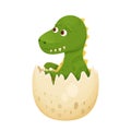 Cute dinosaur baby in egg hatching in cartoon style isolated on white background. Animal, reptile little adorable Royalty Free Stock Photo