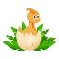 Cute dinosaur baby in egg hatching in cartoon style isolated on white background. Animal, reptile little adorable Royalty Free Stock Photo