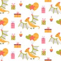 Cute dinosaur birthday seamless pattern Prehistoric animal