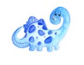 Cute Dinosaur blue Hand drawn cartoon watercolor illustration isolated on a white background. Colorful color Dinosaur. Cute Royalty Free Stock Photo