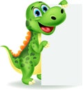 Cute dinosaur cartoon with blank sign Royalty Free Stock Photo