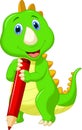 Cute dinosaur cartoon holding red pencil Royalty Free Stock Photo