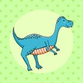Cute dinosaur in cartoon style with footprint on background Royalty Free Stock Photo