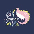 Cute dinosaur color flat hand drawn vector character Royalty Free Stock Photo