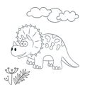 Cute dinosaur. Dino triceratops. Vector illustration in doodle and cartoon style