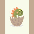 Cute dinosaur in an egg, isolated on white background. Little cool dino, child concept. Vector cartoon illustration.