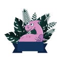 cute dinosaur with exotic leafs frame