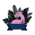 cute dinosaur with exotic leafs frame