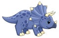 Cute dinosaur icon. Blue triceratops. Smiling dino