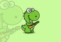 Cute dinosaur logo rocking with a guitar