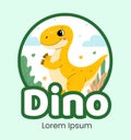 Cute dinosaur logo tyrannosaurus flat illustration of cheerful up historical character