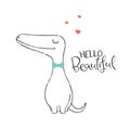 Cute Dinosaur in Love. Stylized Lettering