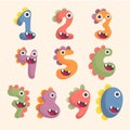 Cute dinosaur number font set