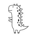 Cute dinosaur in outline sketchy style. Funny cartoon dino. Hand drawn vector doodle for kids Royalty Free Stock Photo