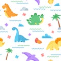 Cute dinosaur pattern. Dino surface, dinosaurs kids fashion textile print. Newborn cloth, adorable animals textile