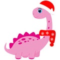 Cute dinosaur in santa claus hat illustration, christmas vector