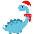 Cute dinosaur in santa claus hat illustration, christmas vector