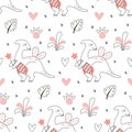 Cute dinosaur Seamless pattern doodle style Outline baby dino