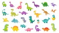 Cute dinosaur set. Cartoon dinos, dinosaurs colorful isolated characters. Tyrannosaurus, triceratop, pterodactyl. Funny