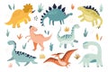 Cute dinosaur set. HAnd drawn vector illustration for modern nursery and textile design