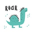 Cute dinosaur with slogan graphic - roar, funny dino cartoons. Royalty Free Stock Photo