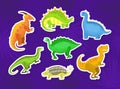 Cute Dinosaur Stickers Collection, Little Colorful Jurassic Animals Vector Illustration