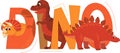 Cute dinosaur t-shirt design with text dino and funny characters