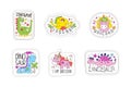 Cute Dinosaur and Unicorn Patches and Stickers Vector Set Royalty Free Stock Photo