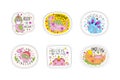 Cute Dinosaur and Unicorn Patches and Stickers Vector Set Royalty Free Stock Photo