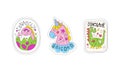 Cute Dinosaur and Unicorn Patches and Stickers Vector Set Royalty Free Stock Photo