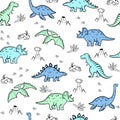 Cute dinosaur vector print for kids. Vector Seamless pattern with cartoon dinosaur. Cute Dino pastel print for party