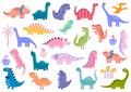 Cute dinosaurs big bundle. Dino set. Collection with Tyrannosaurus rex, Stegosaurus Royalty Free Stock Photo