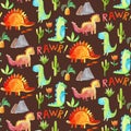 Cute dinosaurs, children's pattern, watercolor