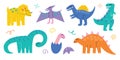 Cute dinosaurs collection, colorful cartoon monsters, vector illustrations of triceratops, tyrannosaurus, diplodocus Royalty Free Stock Photo