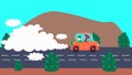 Cute dinosaurs driving a car, childish cartoon characters, vector illustration