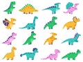 Cute dinosaurs. Hand drawn comic dinosaurs, funny dino characters, tyrannosaurus, stegosaurus and diplodocus vector Royalty Free Stock Photo