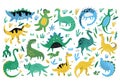 Cute dinosaurs hand drawn vector color characters set Royalty Free Stock Photo