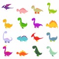 Cute dinosaurs icons set, vector illustration. Cartoon colorful dinosaur . Royalty Free Stock Photo