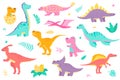 Cute dinosaurs isolated objects set