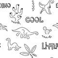 Cute dinosaurs and palm trees, cacti. Seamless pattern. Hand drawn vector doodle design for kids, fabric Royalty Free Stock Photo