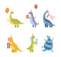 Cute Dinosaurs in Party Hats with Gift Boxes Celebrating Happy Birthday Vector Set Royalty Free Stock Photo