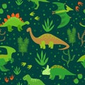 Cute dinosaurs seamless pattern.